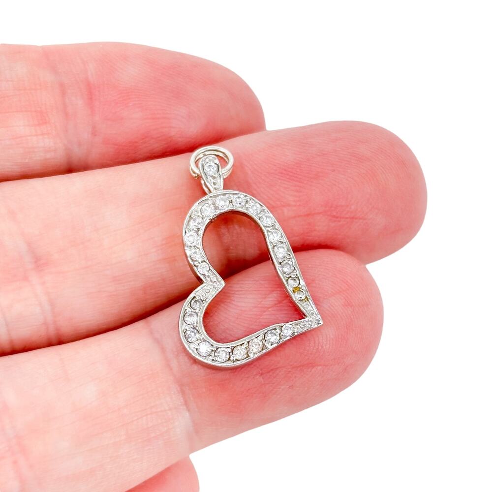 Vintage Sterling Silver 925 Cubic Zirconia Open Heart Charm Pendant